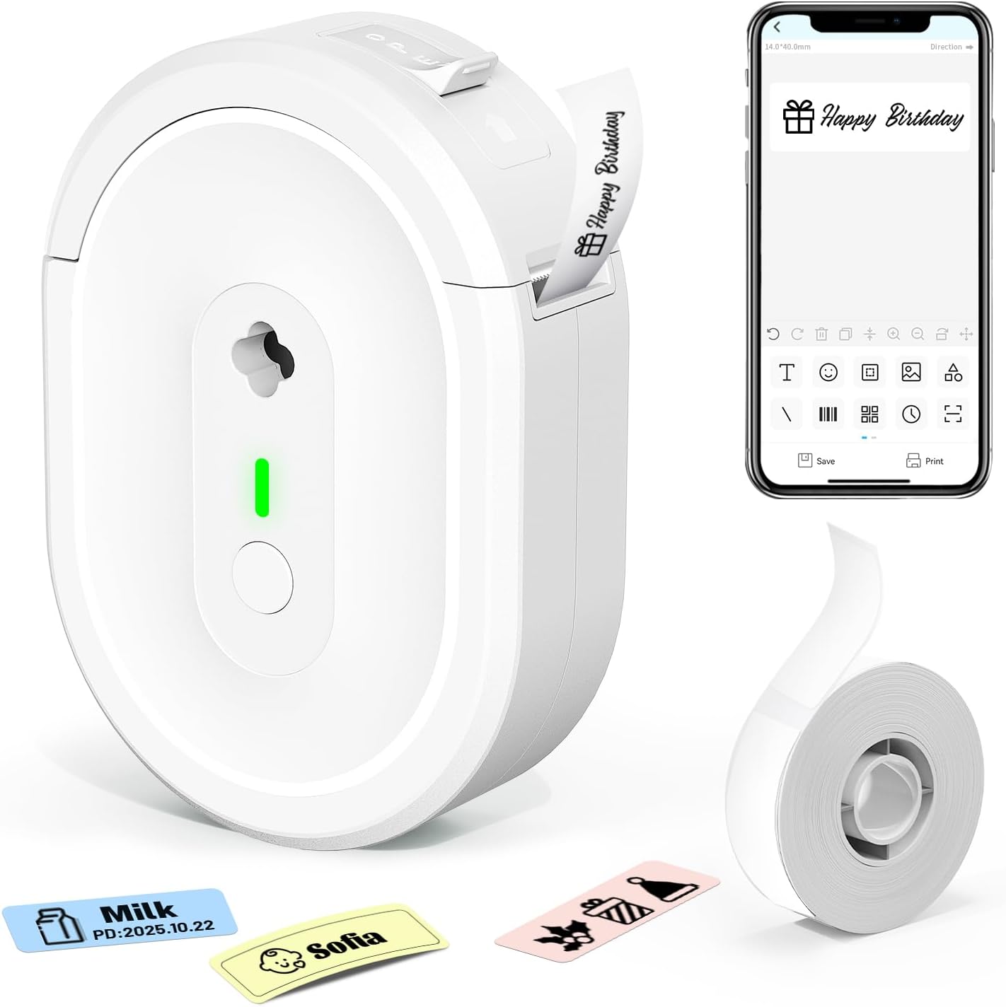 Label Maker Machine with Tape, Small Portable Bluetooth Label Printer, Handheld Mini Labeler for Home, Kitchen, Office, Waterproof Label Makers for Labeling, Gift, Kids School Items, Pink