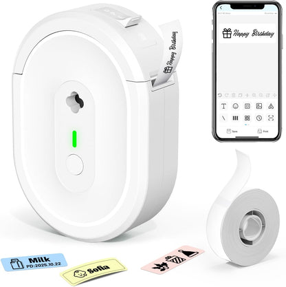 Label Maker Machine with Tape, Small Portable Bluetooth Label Printer, Handheld Mini Labeler for Home, Kitchen, Office, Waterproof Label Makers for Labeling, Gift, Kids School Items, Pink