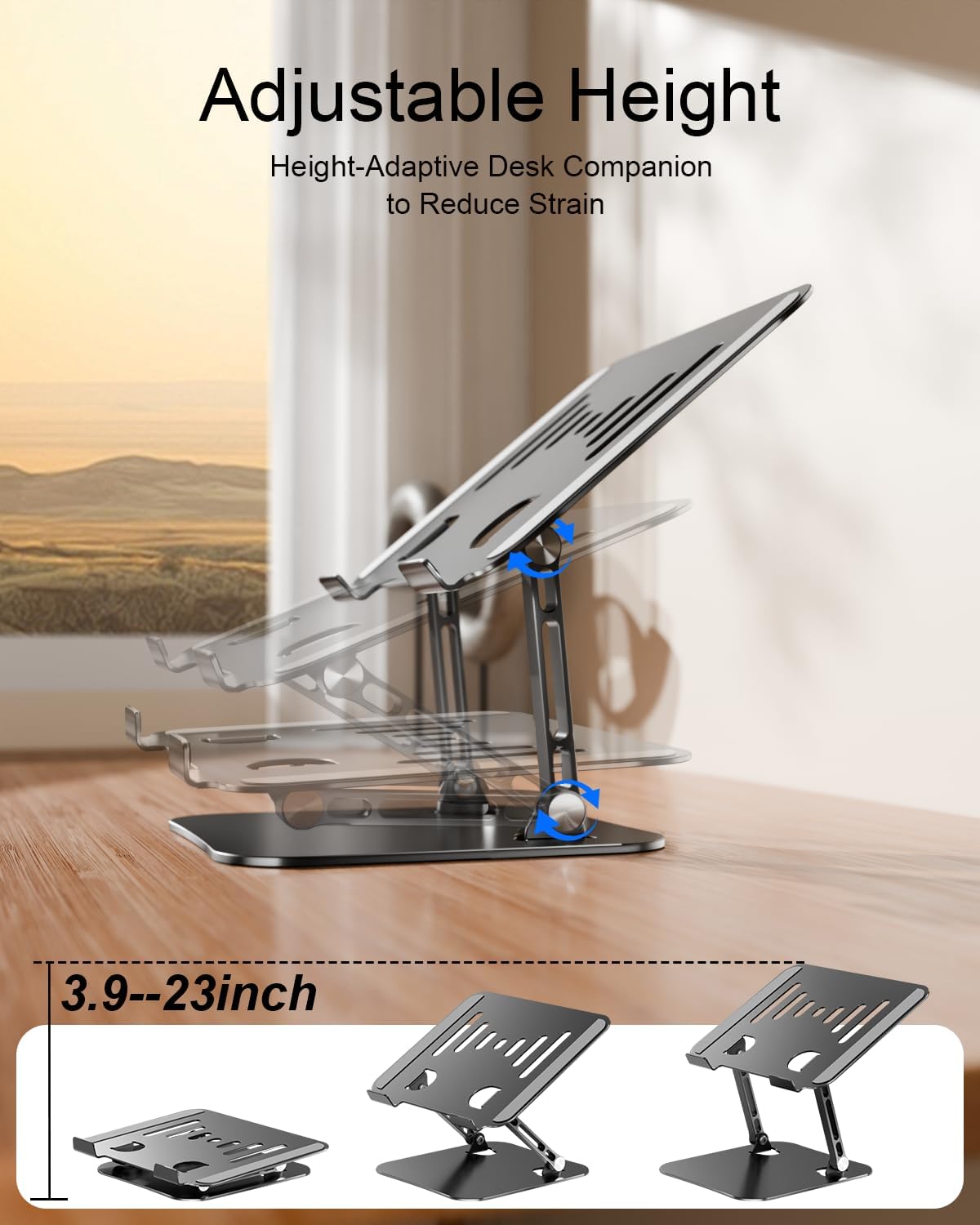 Laptop Stand for Desk, Adjustable Metal Foldable Laptop Riser Holder, Aluminum Desktop Book Stands, Ventilated Cooling Computer Notebook Stand with 10-17" (Silver)