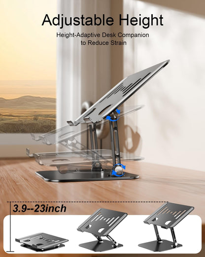 Laptop Stand for Desk, Adjustable Metal Foldable Laptop Riser Holder, Aluminum Desktop Book Stands, Ventilated Cooling Computer Notebook Stand with 10-17" (Silver)