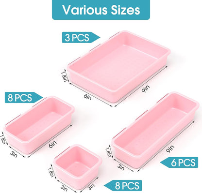 StoreHappily 10 PCS Drawer Organizer Set, 4 Size Makeup Drawer Divider Organizer With Non-Slip Pads, Interlocking Plastic Storage Bins for Office,Jewelry Vanity,Gadgets, Bathroom,Kitchen, Black