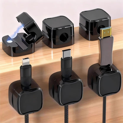 6-Pack Magnetic Cable Clips Cord Organizer-Cable Smooth Adjustable, Desk Cable Management Accessories, Wire Holder Keeper for Desktop,Nightstand,Home Office,Workspace,Phone-Black