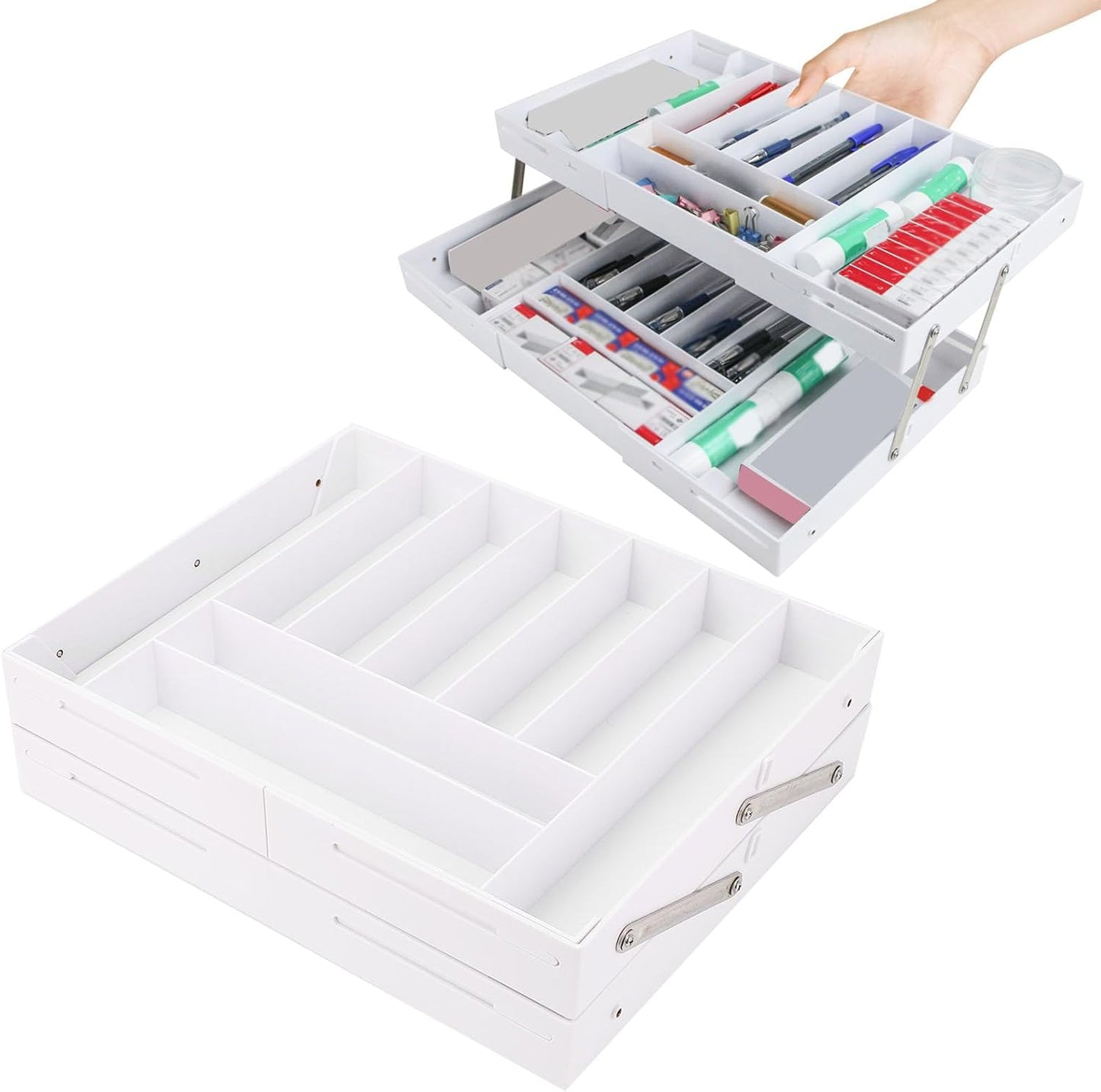 Extra Large and High Drawer Organizer, 2 Tier Smart Expandable Desk Organizer, Multi Level Junk Drawer Organizer for Makeup, Jewelry, Desk, Office Drawers (Gray)