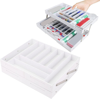 Extra Large and High Drawer Organizer, 2 Tier Smart Expandable Desk Organizer, Multi Level Junk Drawer Organizer for Makeup, Jewelry, Desk, Office Drawers (Gray)