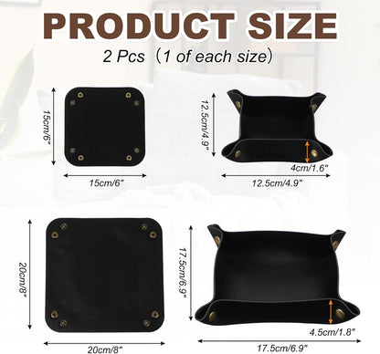 uxcell 2 Pcs Valet Tray for Women and Men, PU Leather Jewelry Tray Entryway Table Bedside Nightstand Catchall Storage Organizer for Jewelry Key Coin Watch Wallet(Square, Black)