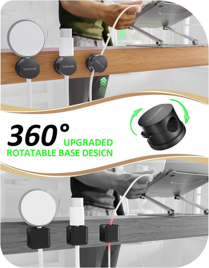 Magnetic Cord Holder for Desk & Nightstand, 7-Pack 360° Rotatable Cable Clips Organizer - Strong Adhesive Fits 8mm Lots for Phone Charger Cords & Wires, Clear