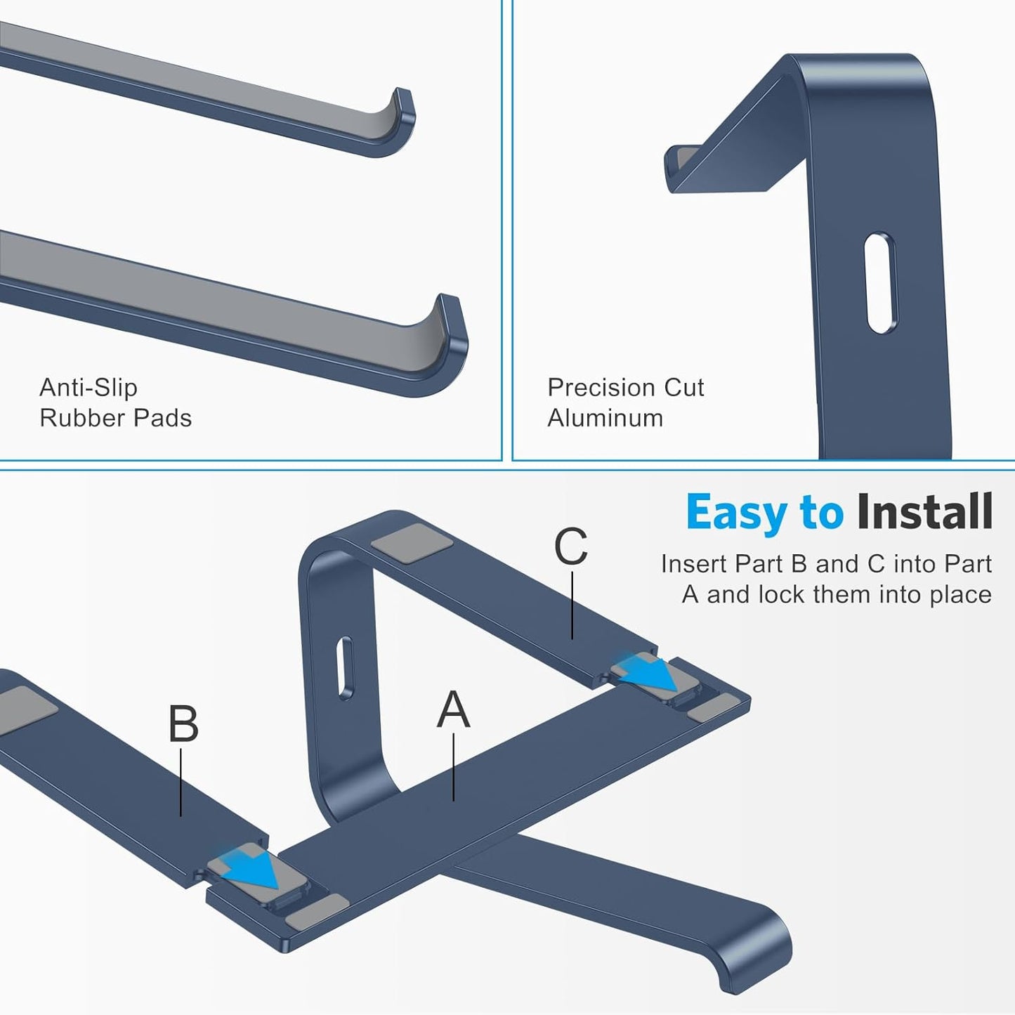 OMOTON Laptop Stand, Detachable Laptop Mount, Aluminum Laptop Holder Stand for Desk, Compatible with MacBook Air/Pro, Dell, HP All Laptops (11-16 inch), Silver