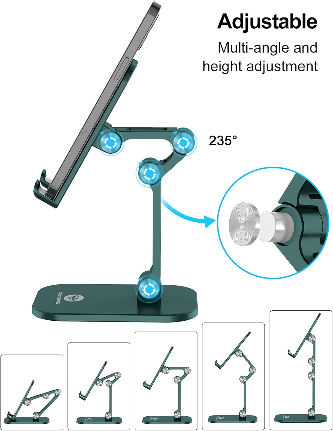 OCYCLONE Phone Stand, Adjustable Height and Angle Foldable Cell Phone Stand Holder for Desk, Taller iPhone Stand Compatible with 4.7"-13" Smartphones iPad Tablet, Black