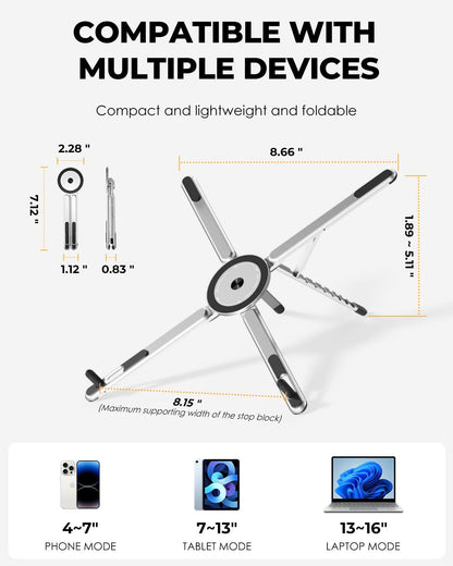 SupeDesk Adjustable Laptop Stand, 3-in-1 Magnetic Foldable Stand for Laptop, Tablet & Phone, Portable Aluminum Laptop Riser with Multi-Angle Support for Desk, Home & Travel, Black