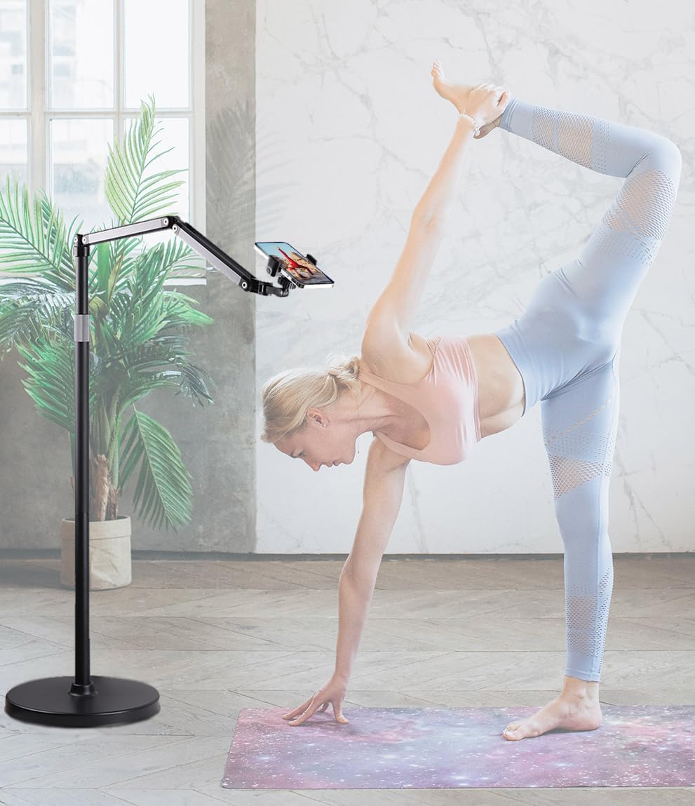 Heavy Duty Overhead Phone Stand for Desk Video Recording for iPhone Holder, with Extension Arm, 360° Swivel, for Filming, Meeting, Cooking, Painting and Crafting