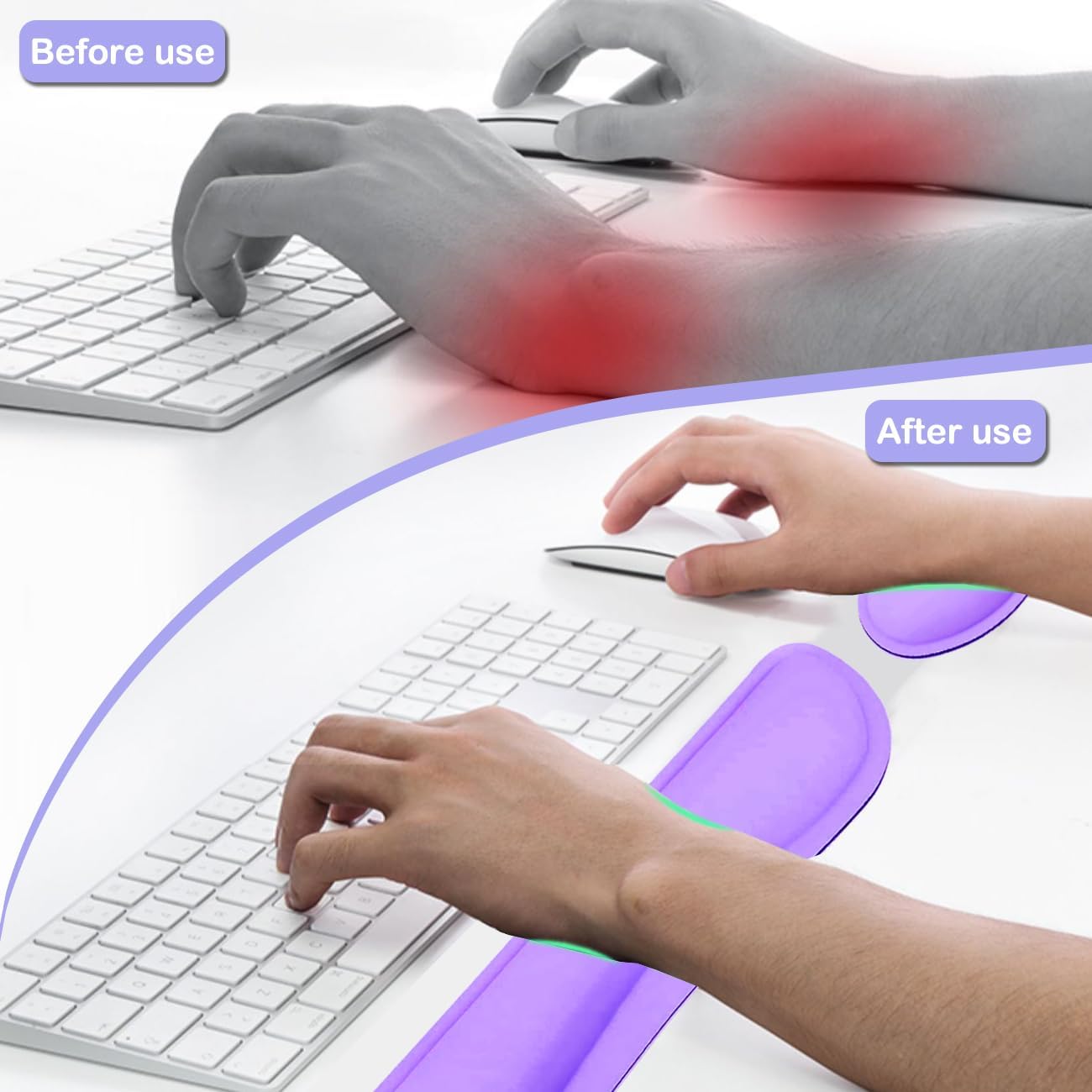 BamLue Upgrade Silky and Superfine Fabric Keyboard Wrist Rest, Gel Mouse Wrist Pillow Pad Set for Easy Typing & Pain Relief for Laptop, Office & Home, Ergonomic Sets for Keyboard-Pink