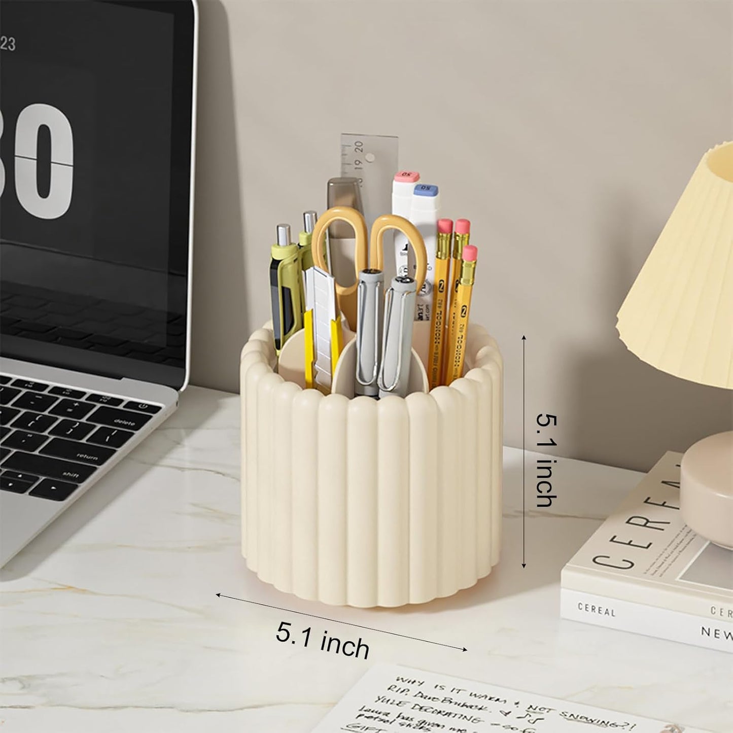 Anyoifax 360° Rotating Pen Holder 7 Slots Desk Organizer Removable Pencil Cup Plastic Art Supplies and Accessories Desktop Storage Box Caddy for Office, School, Home (White)