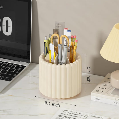 Anyoifax 360° Rotating Pen Holder 7 Slots Desk Organizer Removable Pencil Cup Plastic Art Supplies and Accessories Desktop Storage Box Caddy for Office, School, Home (White)