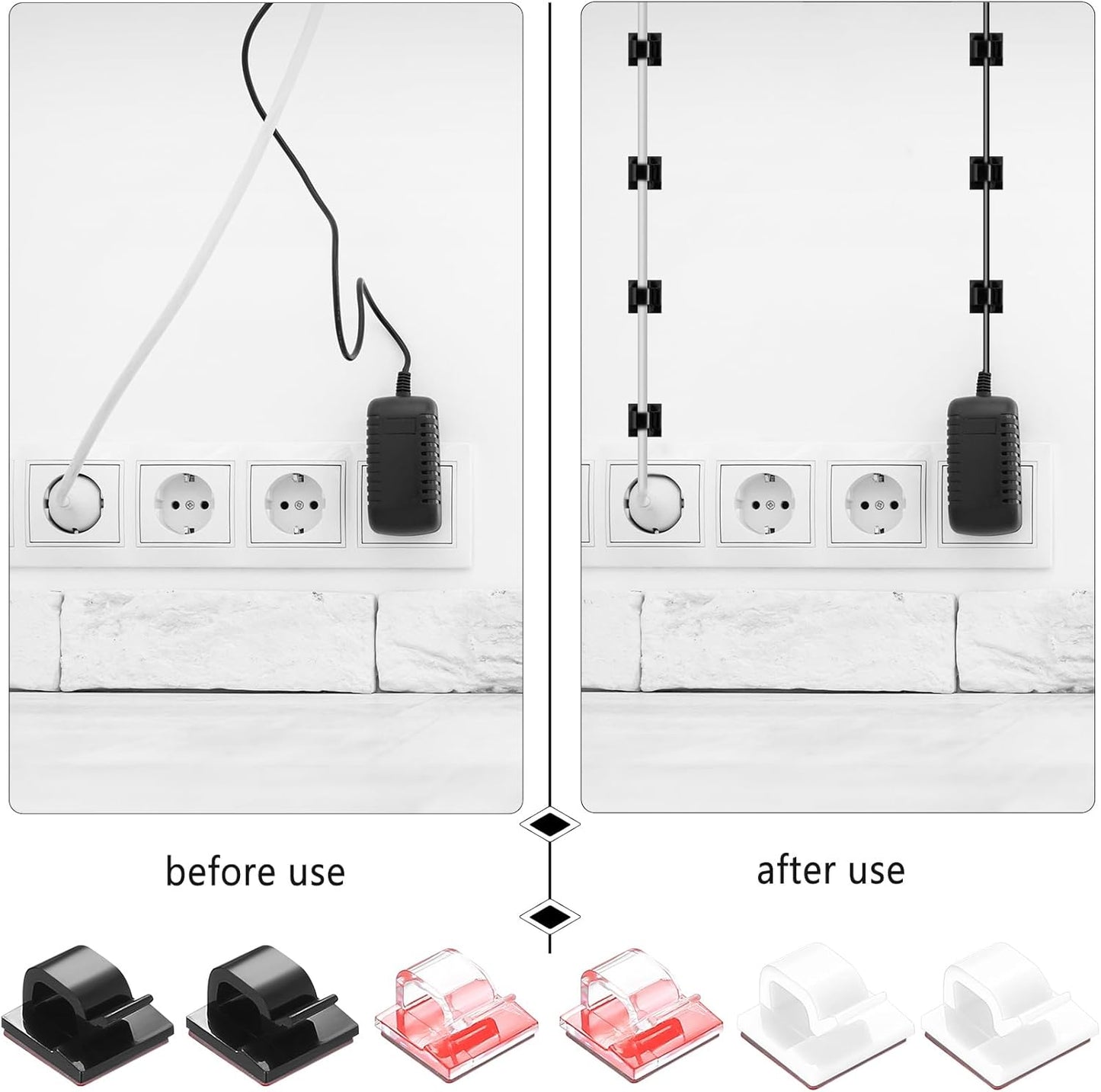 105 Pcs Self Adhesive Cable Clips Cables Ties, Black Wall Wire Cable Management Clips, Adhesive Cord Holder Clip for Wall Under Desk Ethernet TV Cables Clamp
