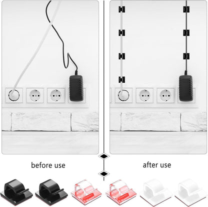 105 Pcs Self Adhesive Cable Clips Cables Ties, Black Wall Wire Cable Management Clips, Adhesive Cord Holder Clip for Wall Under Desk Ethernet TV Cables Clamp