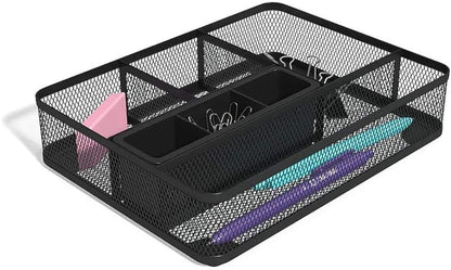 1InTheOffice Mesh Collection Desk Drawer Organizer Tray, Black, 7 Compartment