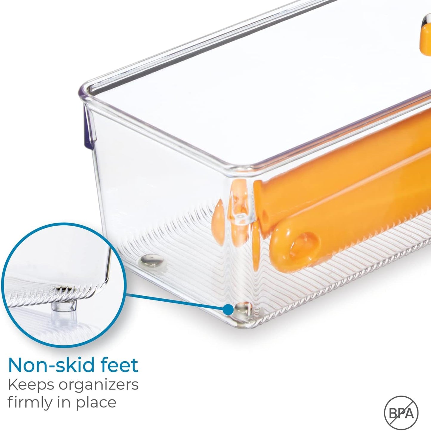 iDesign Plastic Drawer Organizer Bins - Storage for Kitchen, Bathroom, and Desk Drawers - Set of 6 - Clear