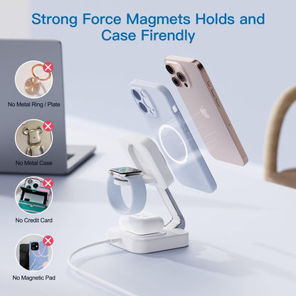 RYND 2026 Traveling Wireless Mag-Safe Fast Charging Station,Magnetic 3 in 1 Charger with iPhone 17 16 15 14 13 12 Pro Max Plus,Apple Watch Series & Air pods 4 3 2 Pro-Gifts for Wife & Husband(White)