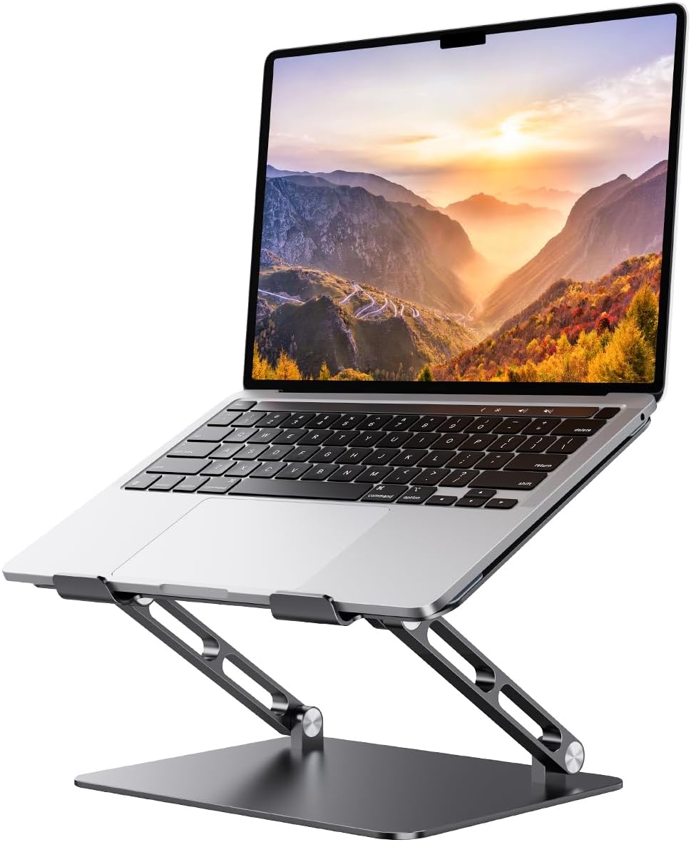 Orlian Foldable Aluminum Laptop Stand for 10-17.3" Laptops, Height Adjustable Portable Ergonomic Computer Holder, Space Saving Desk with Heat Dissipation. Compatible with MacBook/Dell/HP etc, Silver