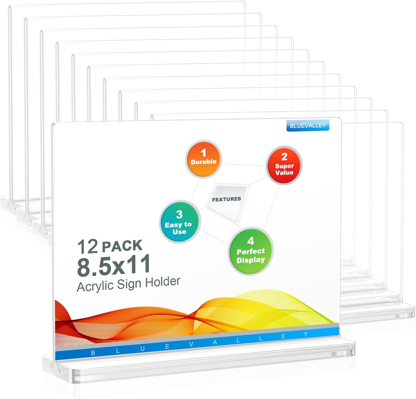 BlueValley Clear Acrylic Sign Holder 5x7 Vertical Double Sided Acrylic Photo Picture Frame for Office Desk, Table Sign Holder for Store, Rrestaurant, Hotel, Cafe, Show Fairs, Vendor-for Brochure Flyer Menu Document-6 pack