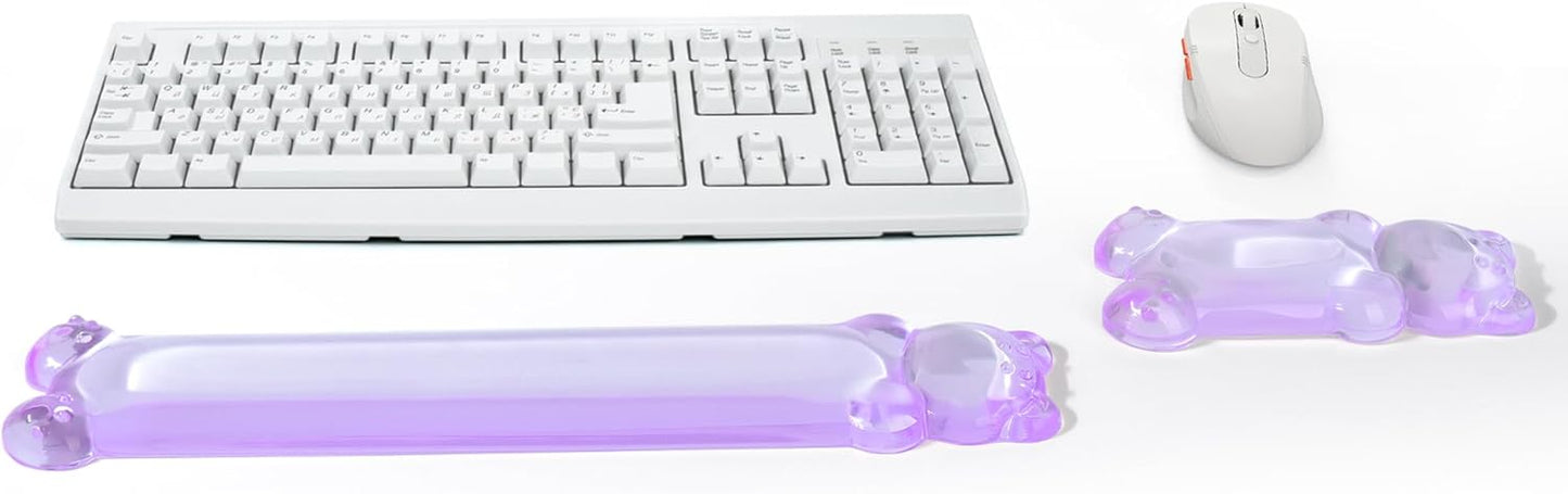 Gel Keyboard and Mouse Wrist Rest Set – Clear Wrist Rest for Computer Keyboard 60%/68%/75%, Comfort & Support for Typing and Gaming(Cute Pink Bear)