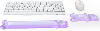 Gel Keyboard and Mouse Wrist Rest Set – Clear Wrist Rest for Computer Keyboard 60%/68%/75%, Comfort & Support for Typing and Gaming(Cute Pink Bear)