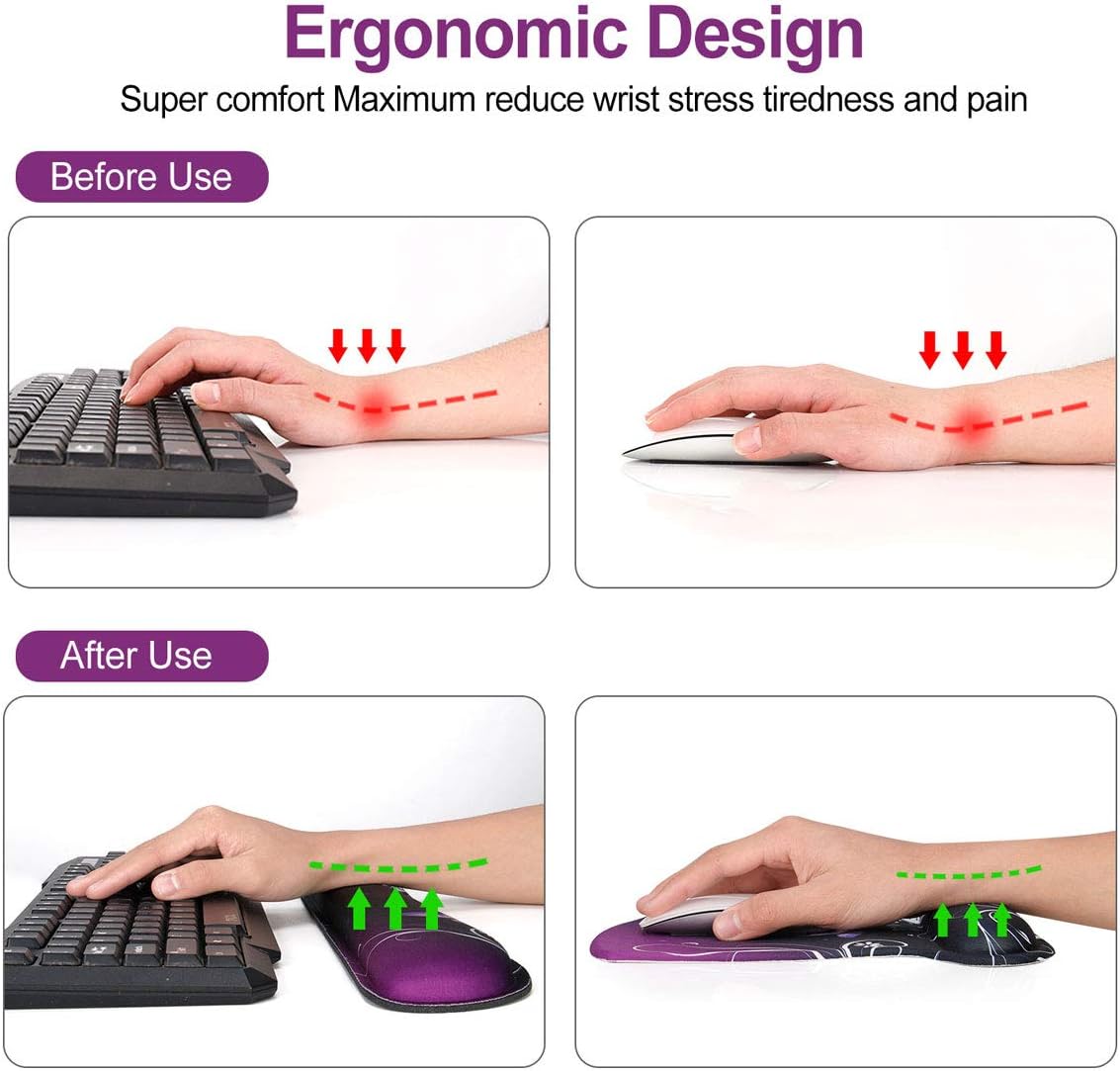 Keyboard Wrist Rest Pad Ergonomic Mouse Pad Set, ToLuLu Gel Mouse Pad Wrist Support for Computer Laptop, Mousepad Keyboard Wrist Support with Memory Foam for Easy Typing Pain Relief, Van Gogh Painting