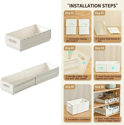 2 Pack Expandable Plastic Storage Boxes, Multi-Purpose Folding Organizer, Drawer Storage Divider For Bedroom, Kitchen And Snack Storage (s)