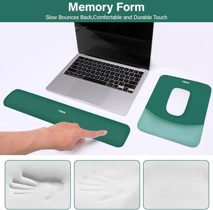 MOSISO Wrist Rest Support for Mouse Pad&Keyboard Set, Rectangular Ergonomic Mousepad Non-Slip Base Home/Office Pain Relief&Easy Typing Pad with Neoprene Cloth&Raised Silicone Lining, Green