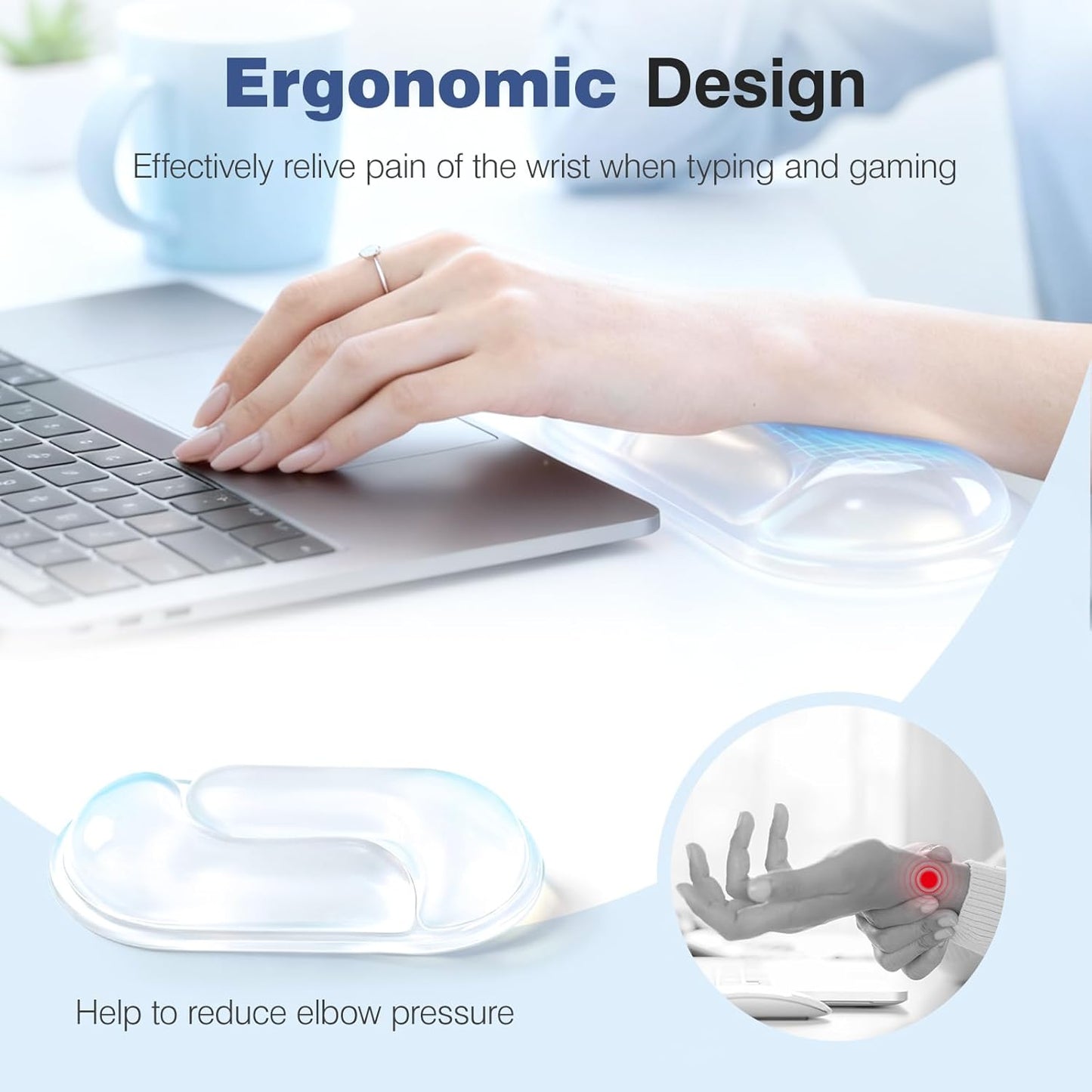 Ospelelf Mouse Pad with Wrist Rest and Ergonomic Gel Keyboard Hand Wrist, Support for Typing Gaming, Relieve Wrist Pain, Cool & Easy to Clean, for Office, Programmer, Home Computer Use, Pink