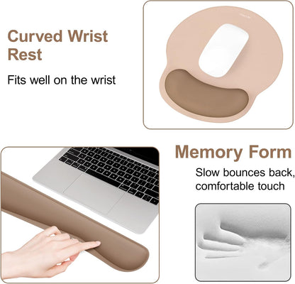 MOSISO Wrist Rest Support for Mouse Pad&Keyboard Set, Streamline Ergonomic Mousepad&Coaster Non-Slip Base Home/Office Pain Relief&Easy Typing Pad with Soft Cloth&Silicone Lining, Antique Green