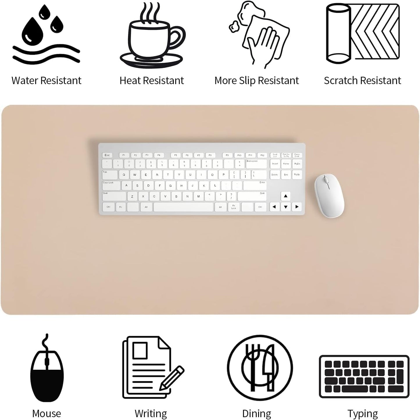 Bloss Leather Desk Pad and Keyboard Wrist Rest, Large Mouse Pad + Keyboard Pad+Mouse Wrist Support, Non-Slip Desk Mat Protector for Office, Home(31.5×15.7 Inches,Beige)