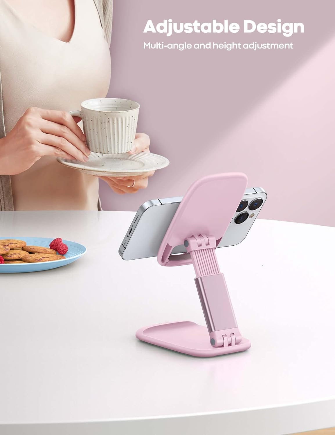 Lamicall Cell Phone Stand for Desk - [Height Adjustable] Foldable Mobile Phone Holder, Portable Stand for iPhone 17 16 15 14 13 12 11 Pro Max Plus Air, Galaxy S25, Office Gift Mothers Day Accessories