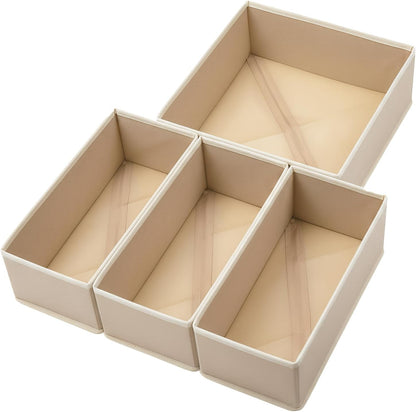 Bructhun Foldable Fabric Drawer Organizer Set 4 Pack Dresser Dividers - Sock Underwear Storage Bins Gray