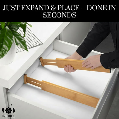 Expandable Bamboo Drawer Dividers 8 pack with labels(17"-22") Drawer Organizer for Kitchen, Clothes,Utensils,Silverware,Dresser,Office,Desk