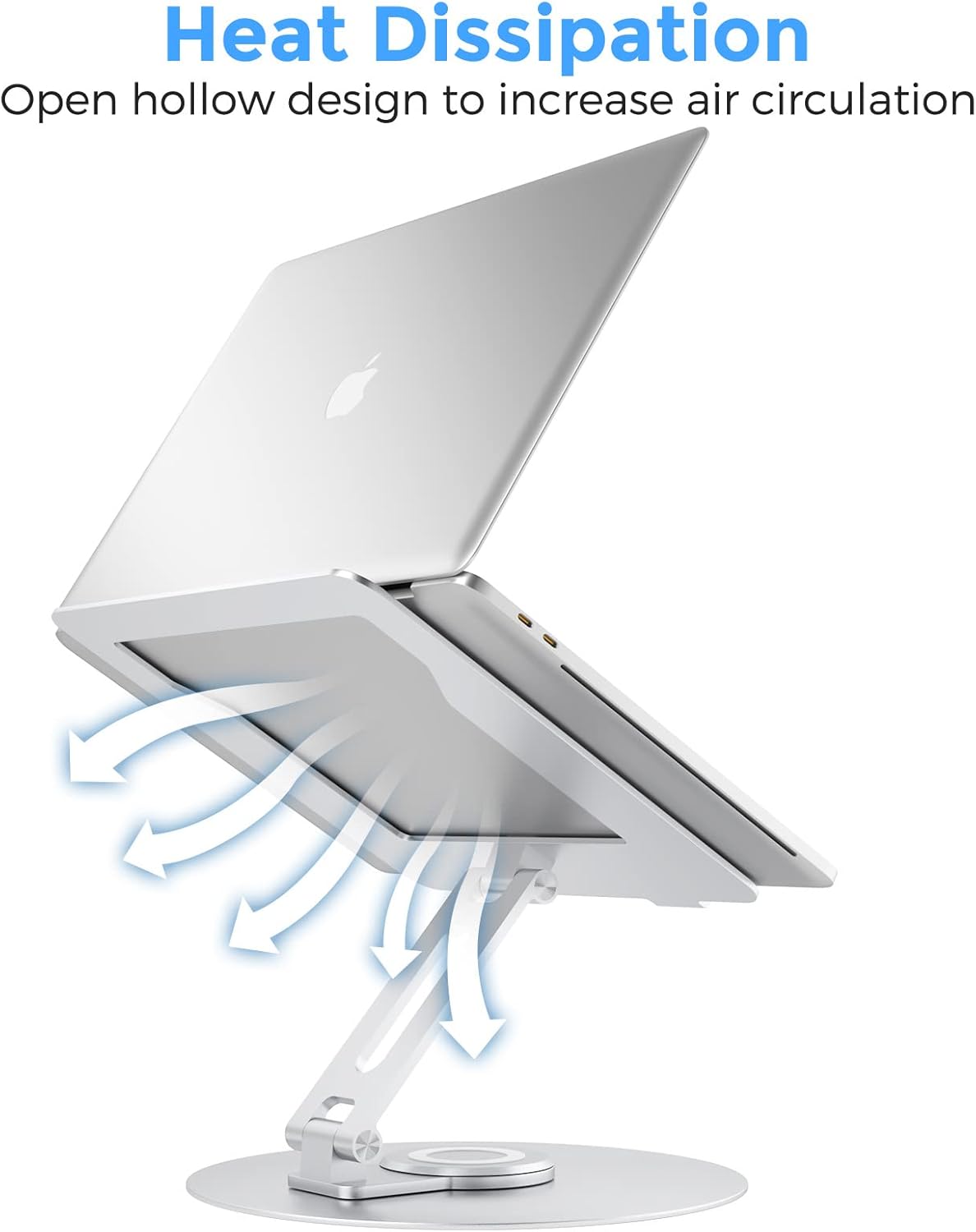 Swivel Laptop Stand for Desk, Adjustable Height Aluminum Computer Stand with 360 Rotating Base, Foldable Ergonomic Riser, Portable Laptop Holder Compatible with MacBook, All Laptops 10-17'', Grey
