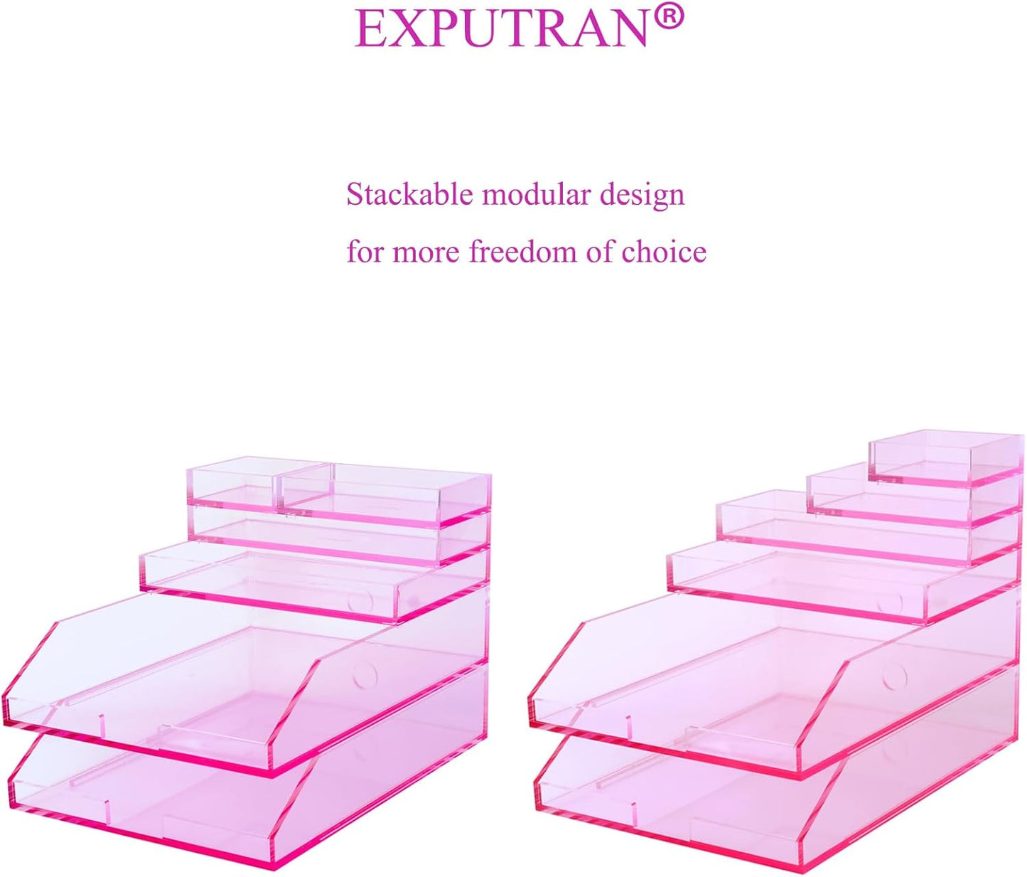 (2pcs Pack) Stackable Pink Acrylic Paper Trays, Desk File Organizer, A4 Paper Holder, Letter Tray