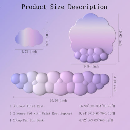 Cloud Wrist Rest Keyboard Pink Mouse Pad Set with Wrist Rest Ergonomic Wrist Pad Memory Foam Non-Slip Base Cute Gradient Wrist Support for Computer Laptop Gaming Home Office Relief Typing Pain