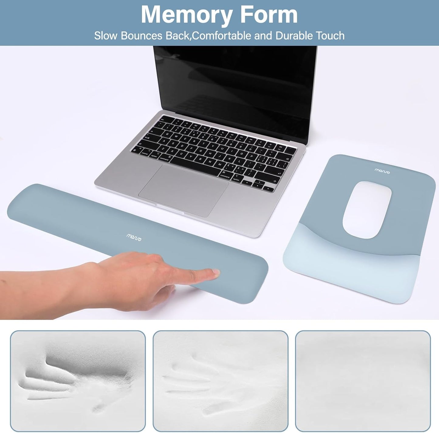 MOSISO Wrist Rest Support for Mouse Pad&Keyboard Set, Rectangular Ergonomic Mousepad Non-Slip Base Home/Office Pain Relief&Easy Typing Pad with Neoprene Cloth&Raised Silicone Lining, Green