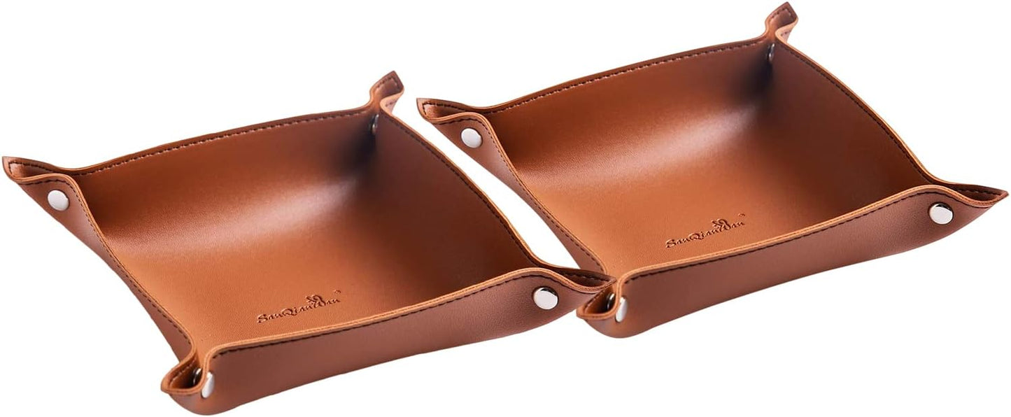 SANQIANWAN Leather Jewelry Valet Tray for Women and Man, Entryway Table Bedside Nightstand Desk Portable Small Catchall Travel Dish Plate for Key,Wallet,Watch,Phone,Coin(Pink-B)