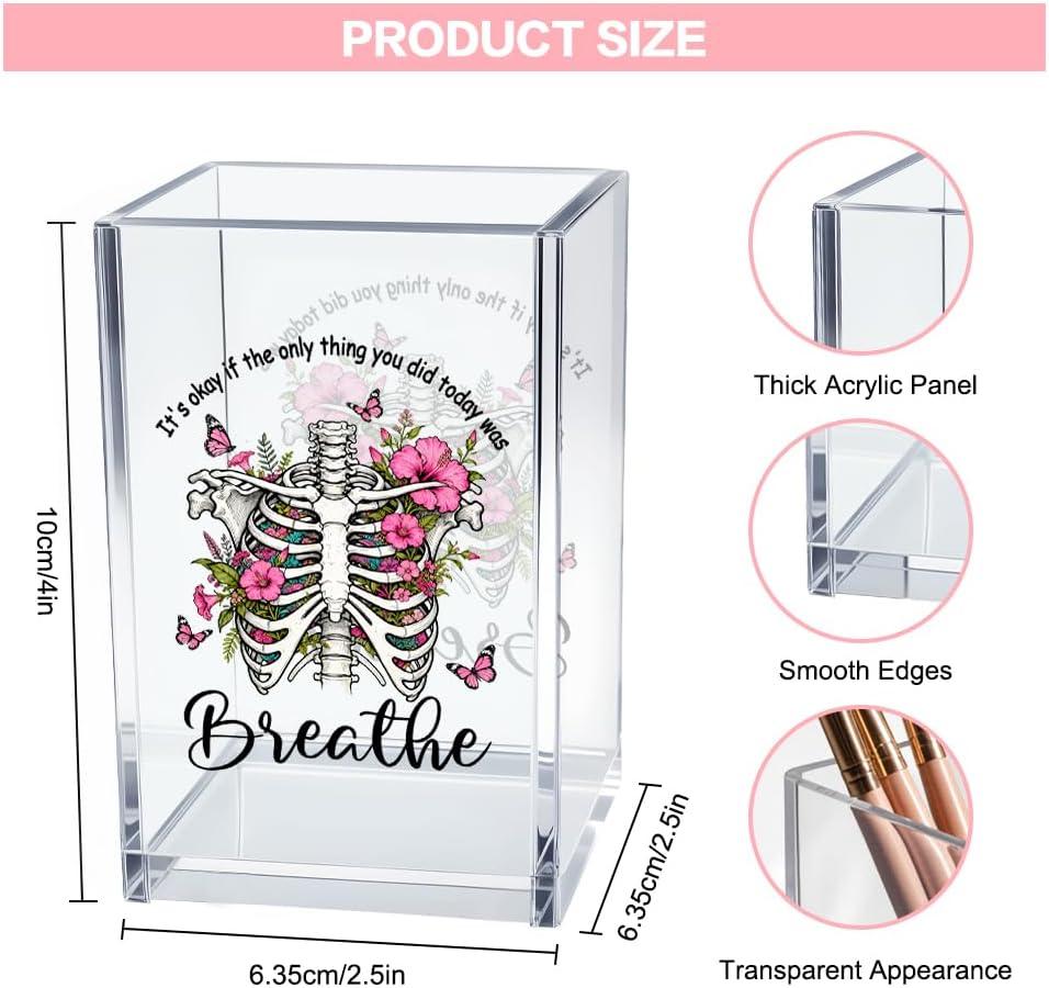 Just Breathe Acrylic Cosmetic Pencil Pen Holder Cup, Hope Inspirational Makeup Brush Organizer Holder, Women Faith Gifts, Encouragement Gifts for Women Mom Daughter Sister Friend Yoga Teacher