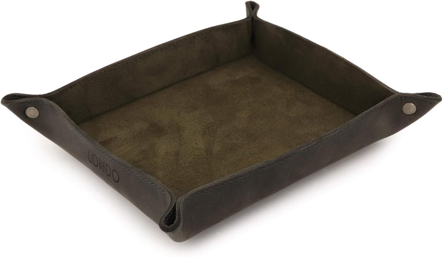 Londo Genuine Leather Tray Organizer - Practical Lightweight Water Resistant Computer Table Desk Storage Box for Wallets, Watches, Keys, Coins, Cell Phones and Office Equipment