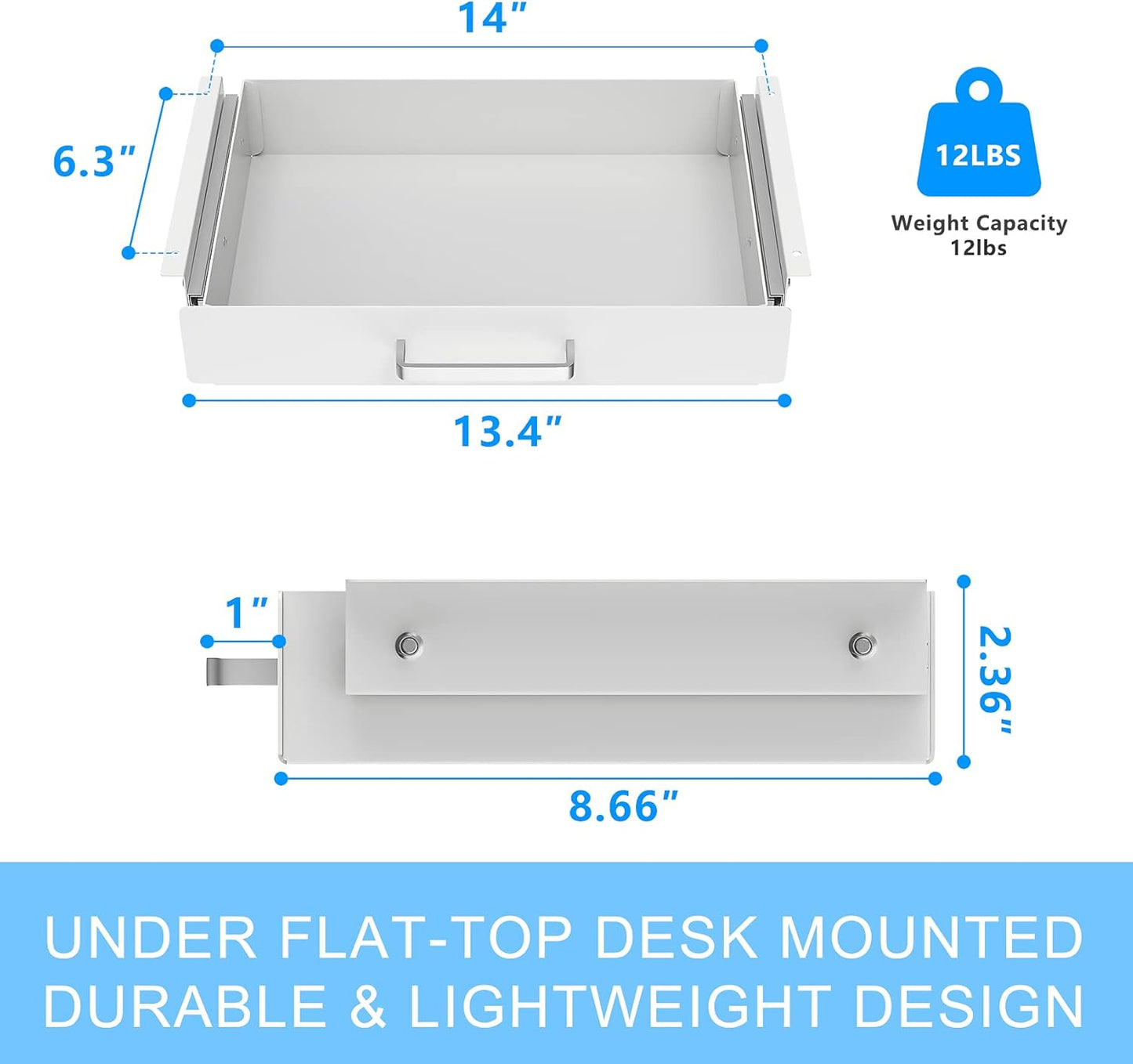 Gome Under Desk Pull-Out Drawer - Storage Organizer Office Mounted, Easy Slide-Out Pencil Drawer for Saving Space, Under Flat-Top Desk Storage Ideal for Sit-Stand Workstation