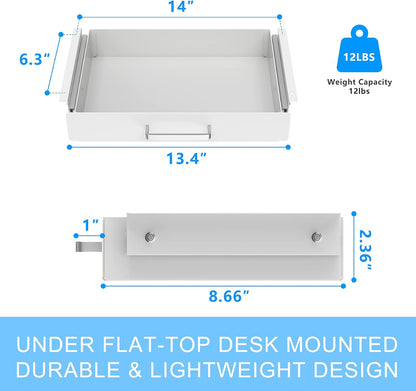 Gome Under Desk Pull-Out Drawer - Storage Organizer Office Mounted, Easy Slide-Out Pencil Drawer for Saving Space, Under Flat-Top Desk Storage Ideal for Sit-Stand Workstation