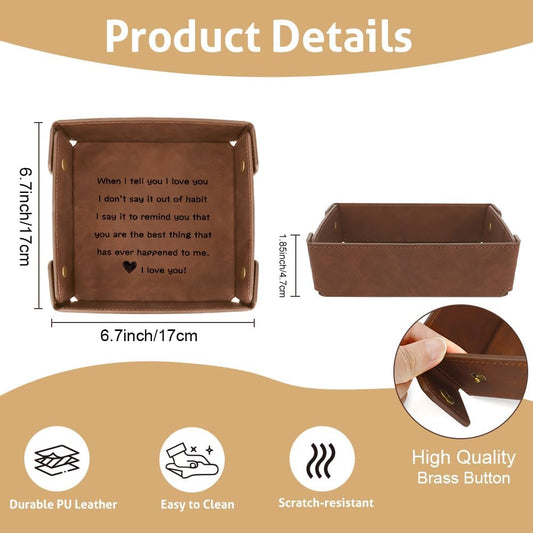 Aelciyue Boyfriend Valentines Day Gifts - Christmas Father's Day Cool Birthday Gifts for Boyfriend Ideas Anniversary Keepsake Gift Leather Tray Organizer Leather Valet Catchall Desk Tray - I Love You