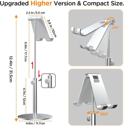 AICase Telescopic Adjustable iPad Holder,Universal Multi Angle Aluminum Stand Compatible with iPhone Smart Cell Phone/Tablet/iPad(4-13 inch), Silver