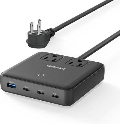 TESSAN Charging Station PD 100W for Multiple Devices, 6-in-1 USB C Charger Block Compatible with iPhone 17/16, MacBook, Charging Dock with 3 USB-C, 1 USB-A & 2 AC, Home Office Travel Accessories