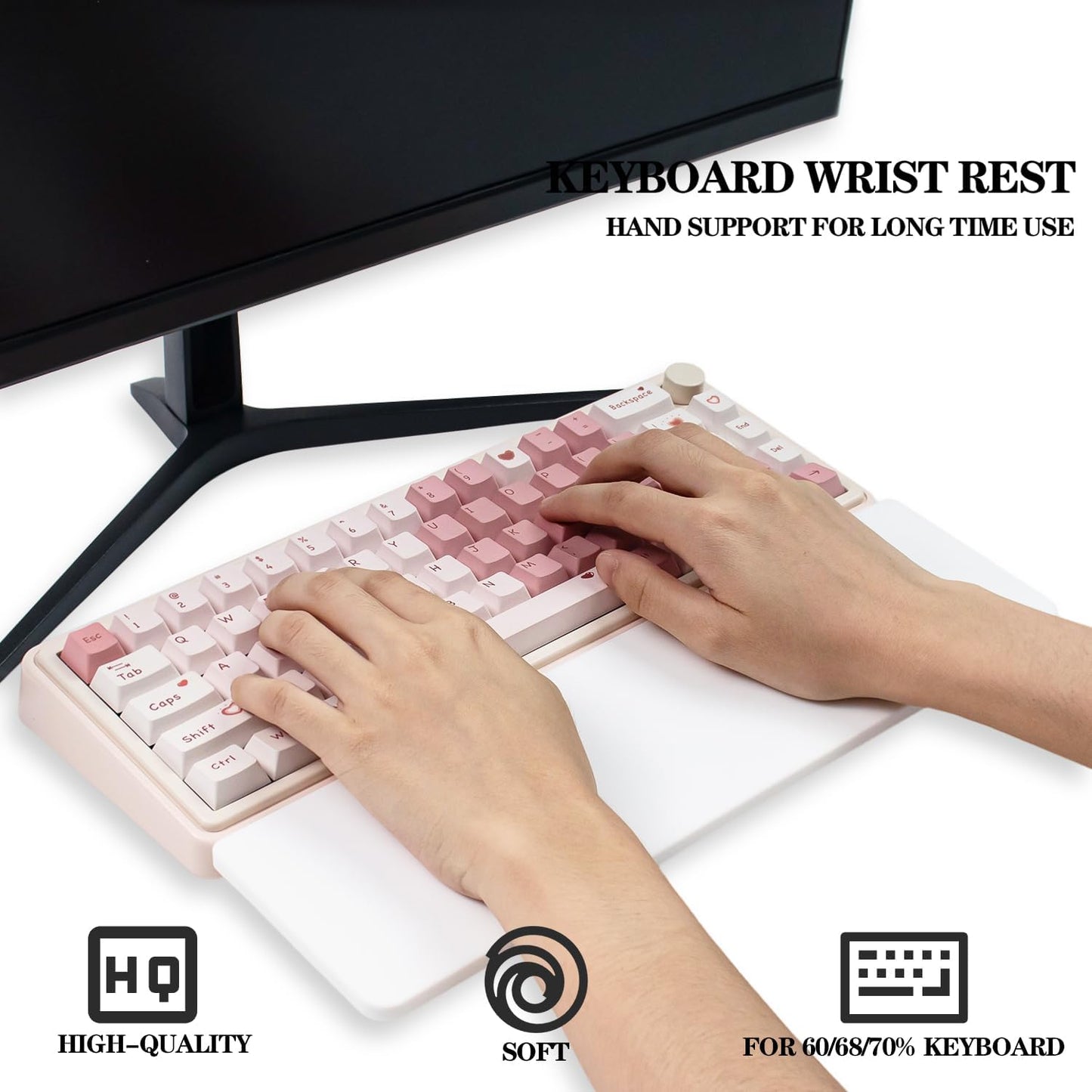Ergonomic 75% Keyboard Wrist Rest-12.8" Silicone Non-Slip Keyboard Hand Rest, Relief of Hand Pain(White)