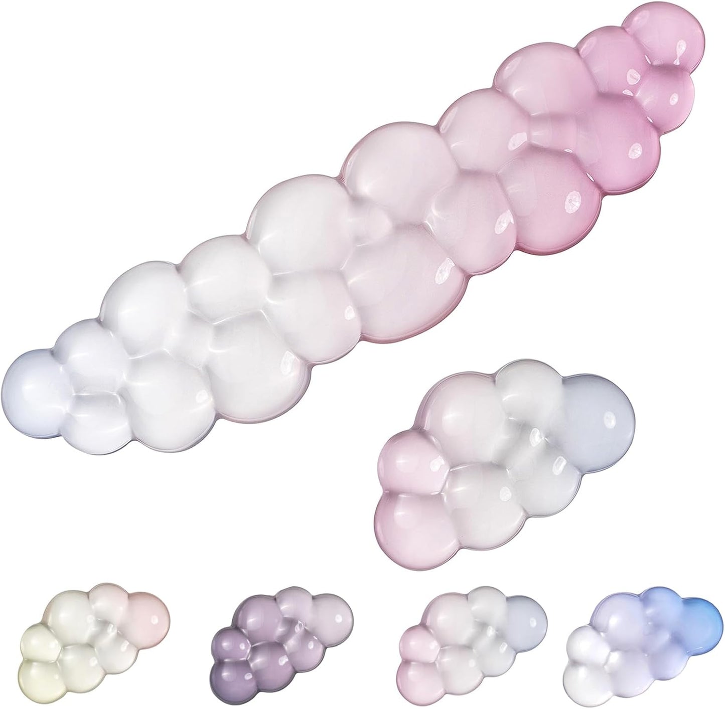 Gel Keyboard Wrist Rest Cloud Set, Clear Ergonomic Wrist Support and Arm Support Keyboard Rest for Typing Pain Relief, with Non-Slip Soft Washable Wrist Rest(Pink Blue)