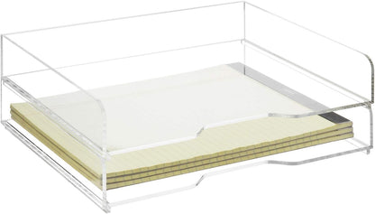 MyGift Premium Clear Acrylic Stackable Office Desk Paper Tray Document Letter Sorter, Desktop File Folder Mail Stationery Storage Organizer Stacking Rack, Set of 2